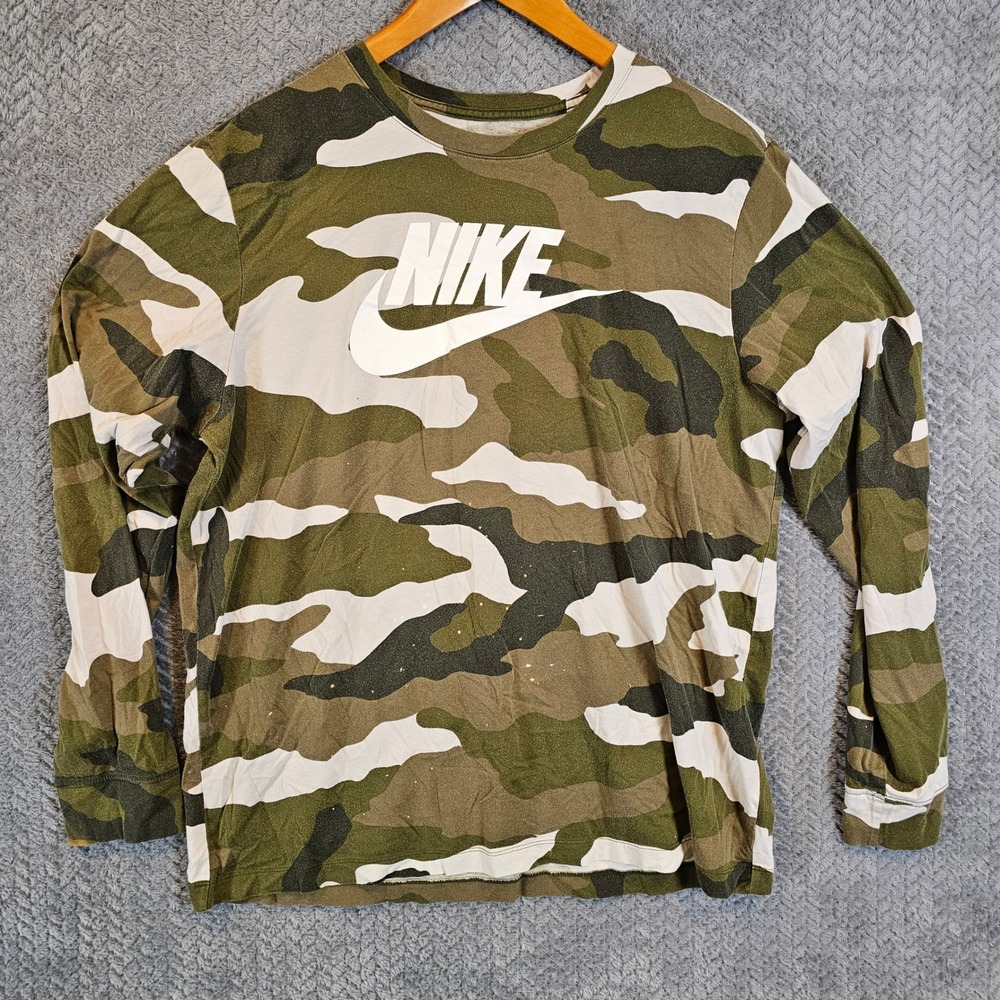 Nike Mens Long Sleeve Camouflage Graphic T-Shirt Green Camo Futura‎ Logo XL
